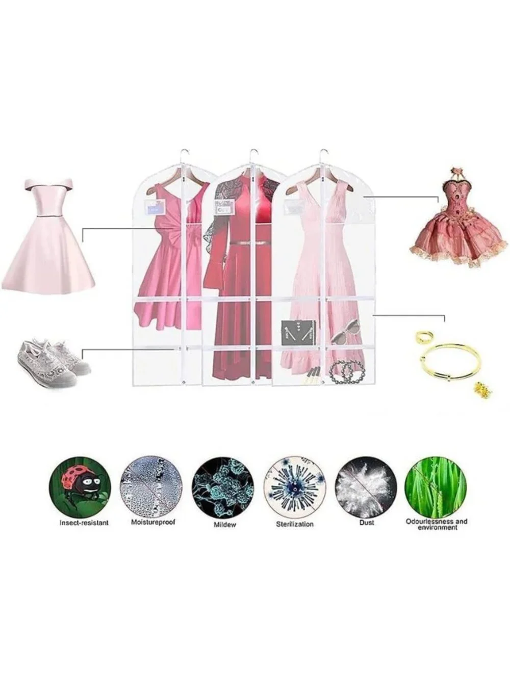 Dance Costume Garment Bag Travel Hanging Dress Storage Clear Pockets 50 Inch